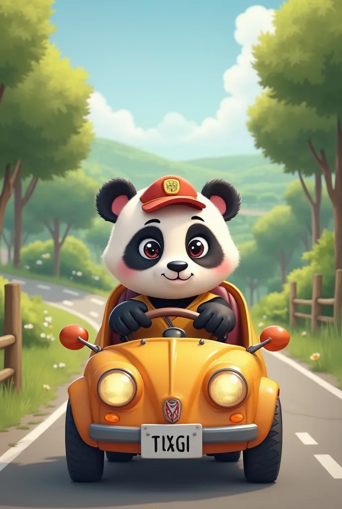 a panda drive a car