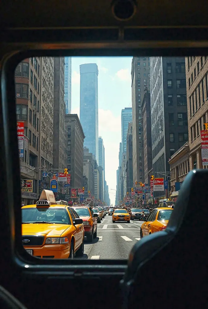 Photo réaliste prise d’une fenêtre d’un taxi à New York en vue BUILDING 