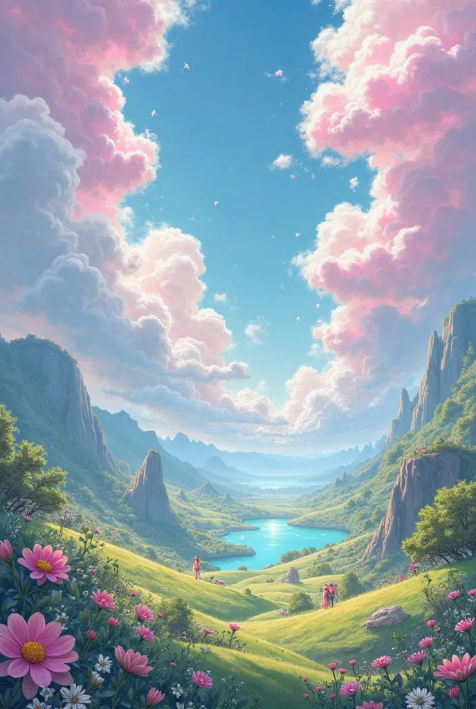 Magical world with cotton candy clouds 