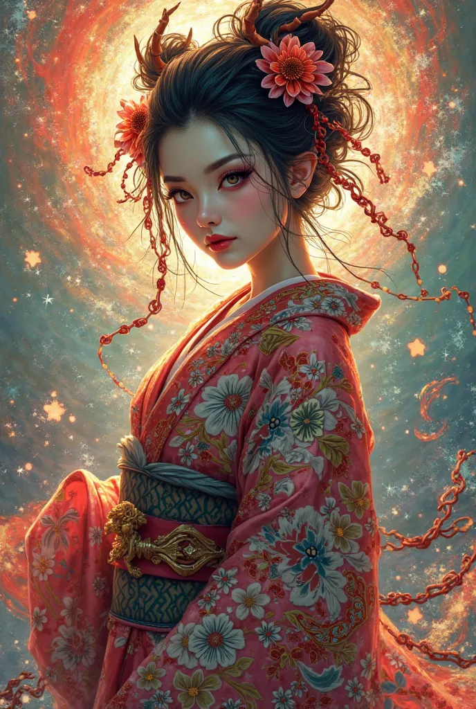 Coloring, Women, demon,  kimono