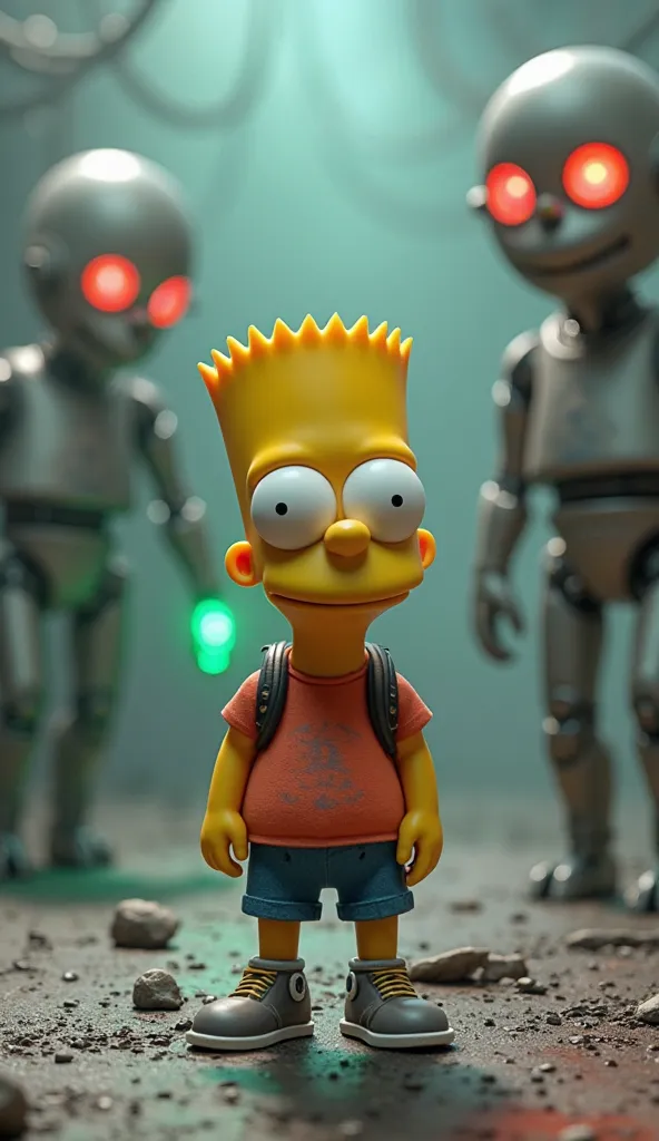 Bart simpson in real life squid game. with red light green light background