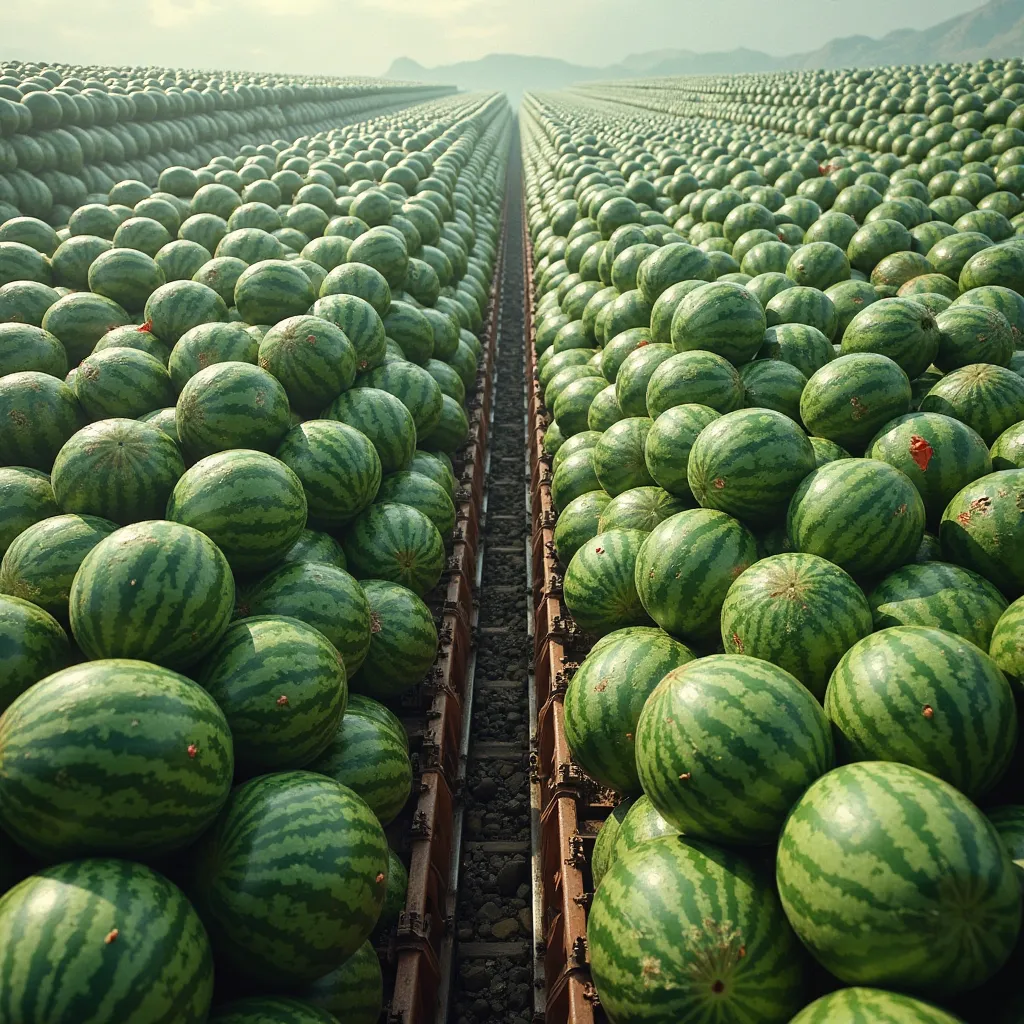 Crores of watermelon in train in straight line