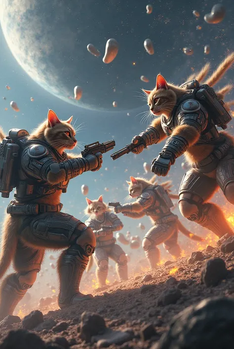 a war in space, with cats battling, and flying penises,high detail