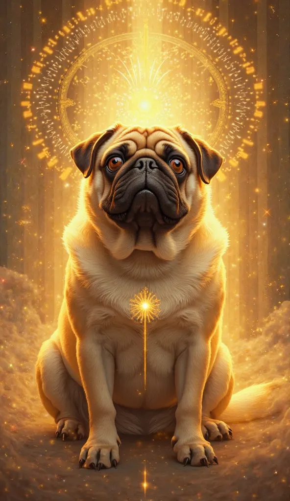 Christian icon with a golden pug, unreal