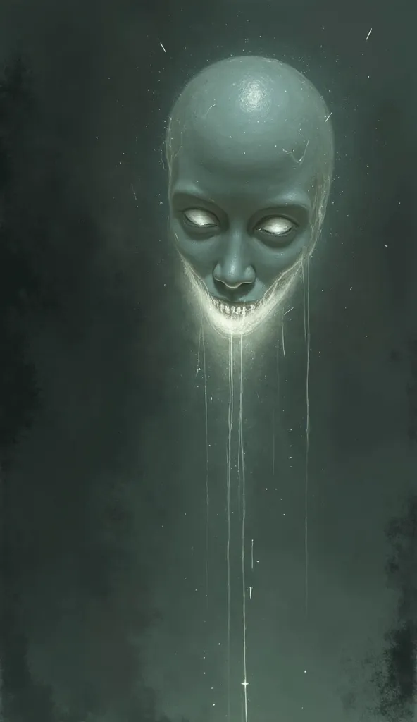 A spectral smile that hints at untold, haunting stories, drawn in a way that mixes subtle eeriness with unsettling calm.