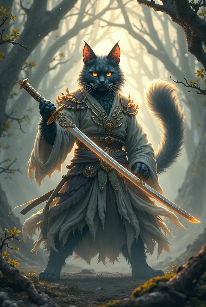 a four-tailed cat with a katana