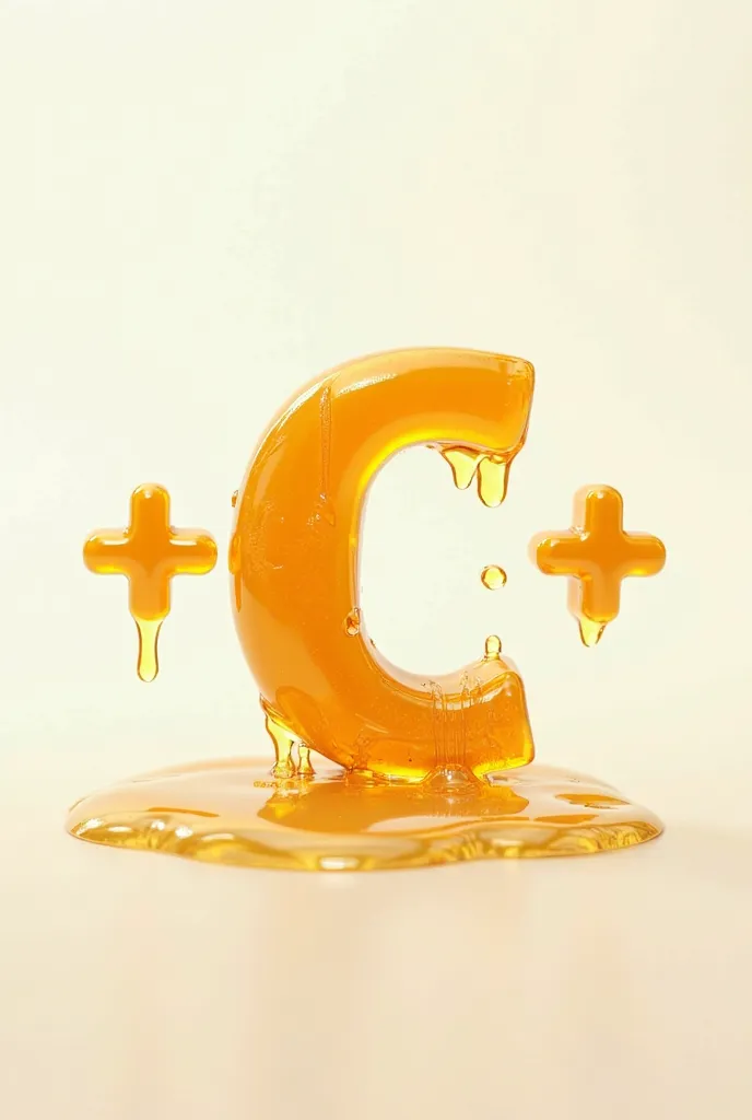 Write "a + c" with the "+" The same size as the other letters, made of slightly semi-realistic melting golden honey with white background and front lighting