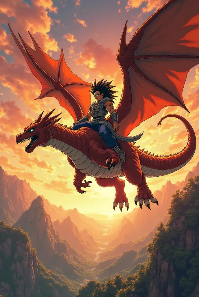 Bardock Flying with Charizard anime