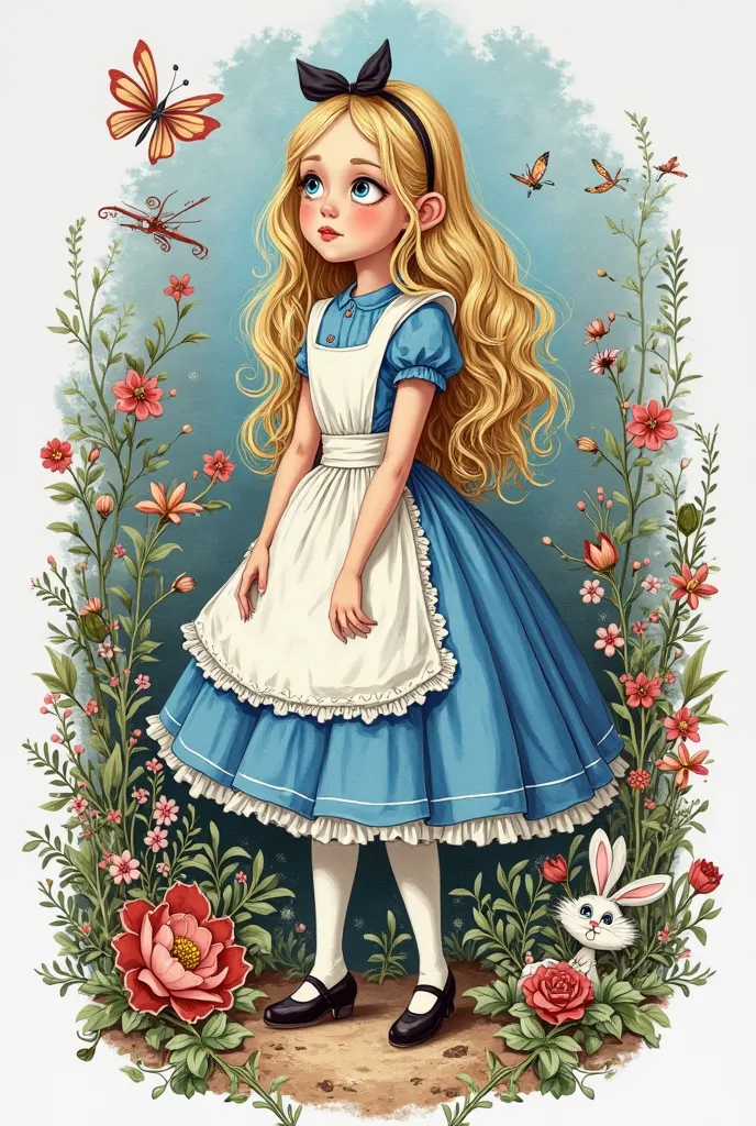 Create a white third party shirt with an Alice in Wonderland theme 