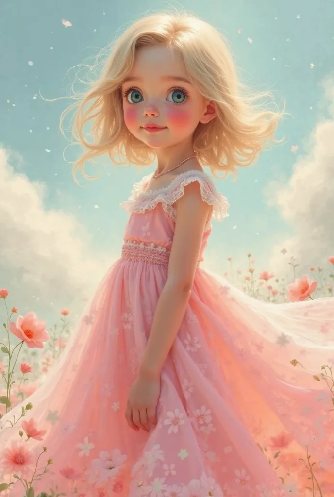 A girl with a pink dress