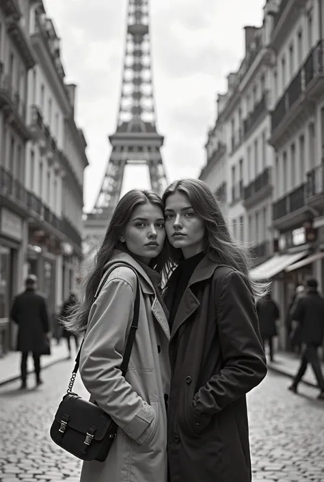 I need a noncolor like black and white realistic cover with the name Celiae and in the picture I want 2 girls posing in Paris for the cover