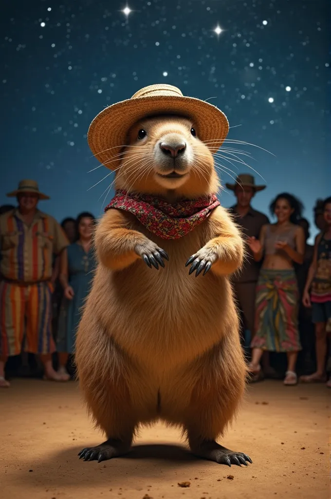 Frevo's Dancing Capybara

On a Hot Summer Night, under the starry sky of Pernambuco, a capybara named Capy decided to break out of her routine and immerse herself in the vibrant world of Frevo. With her straw hat and an infectious smile, Capy prepared to d...