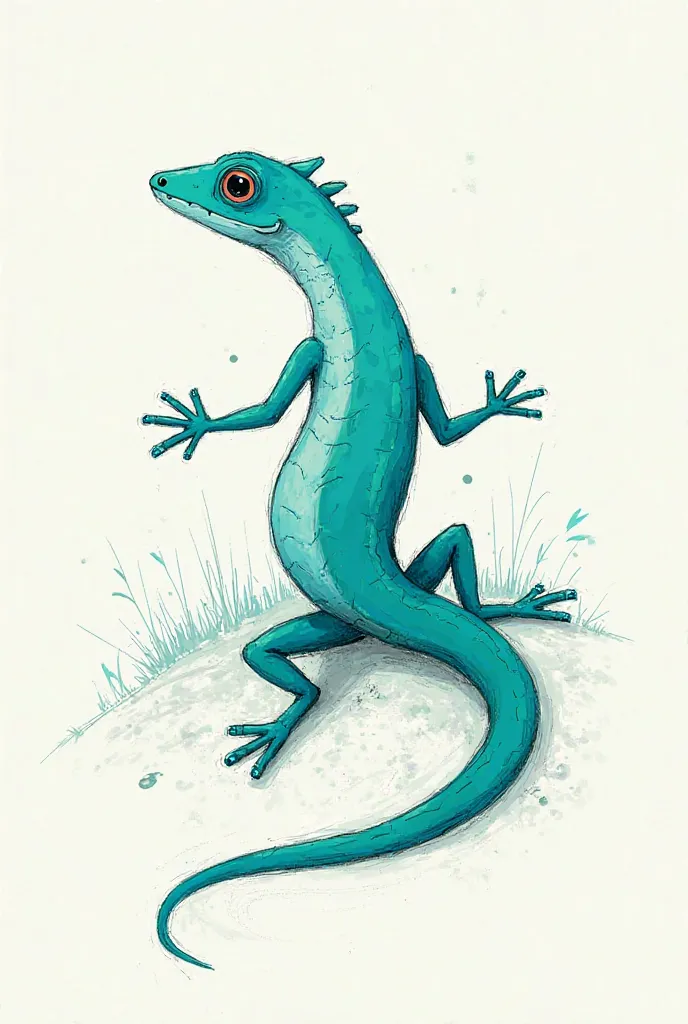 Draw a picture of a blue-green lizard, Imitating a drawing draft, not realistic