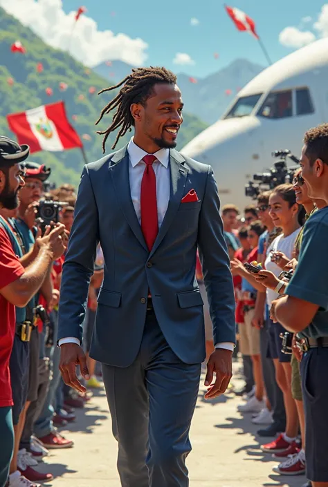 Create an image of Ronaldinho arriving in Peru