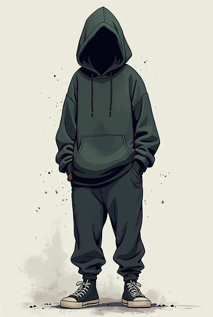 Create a profile picture of anime character with no face in baggy pants and hoodie