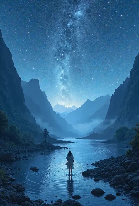 Sky full of stars and running river 