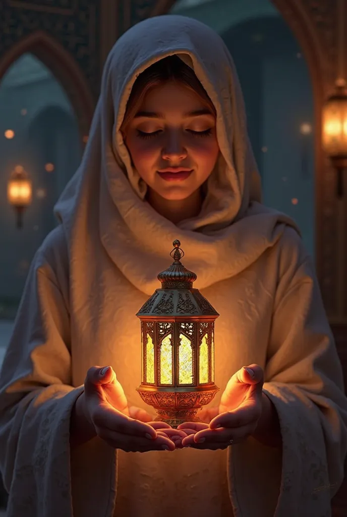 I want to make a picture of me holding a Ramadan lantern 
