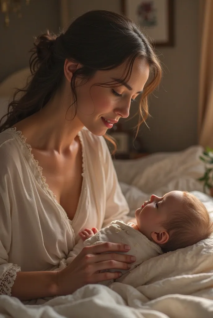 Une très belle femme qui change la couche d'un garçons
