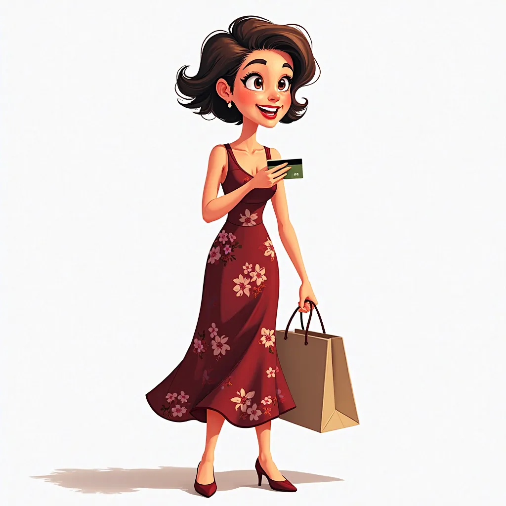 Present Continuous Prompt (Semi-Realistic Cartoon Art - White Background):
A stunning young woman, 27 years old, with short, stylish hair, is handing cash or a credit card to a cashier, completing her purchase. She holds a shopping bag in one hand and smil...