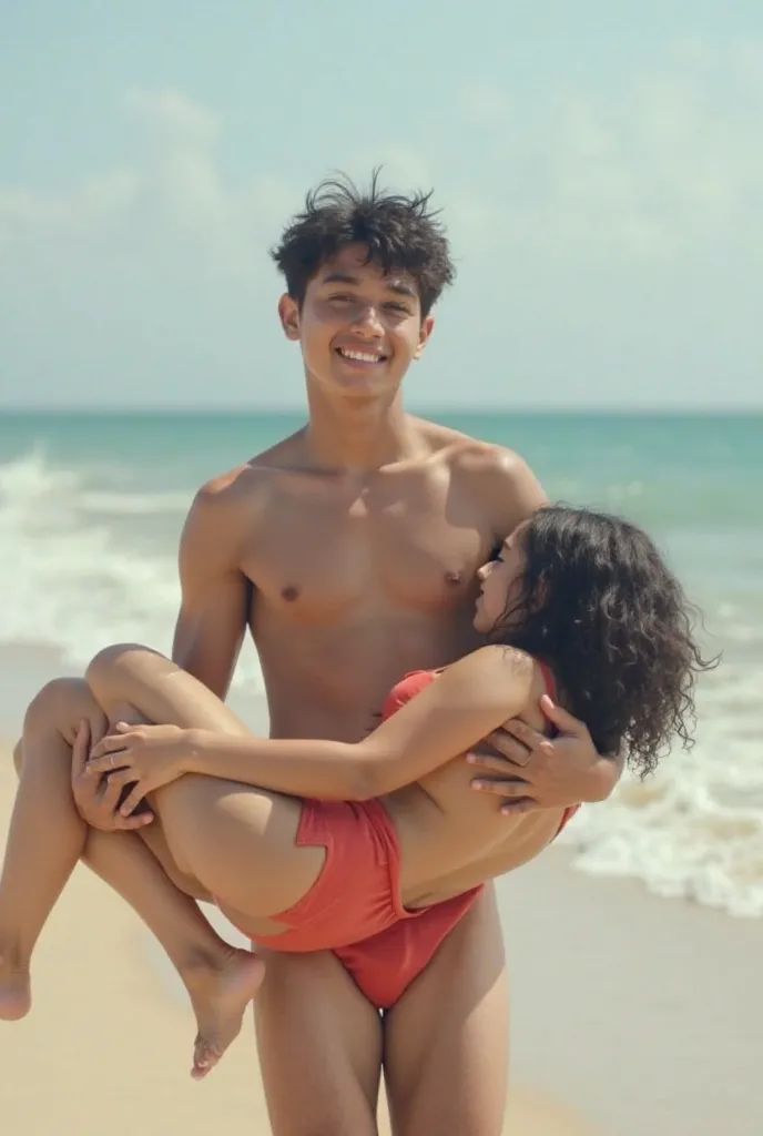  15years naked amrican schoolboy gently carrying his naked 15years sleep Caucasian sister horizontaly in a beach in his arms in bridal style putting his hands under her legs and behinde her back.sister laying horizonalty on his arms. the sister wearning re...