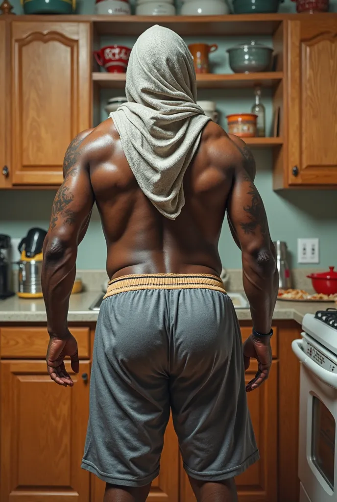 LeBron James big butt cheeks wearing hijab in the kitchen 