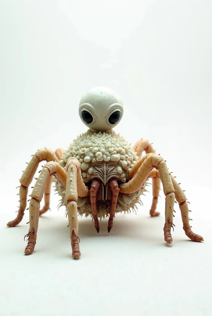 Maggot spider, maggots, human legs, deformed, crawling, maggots, giant black eyes, alien, white background, 