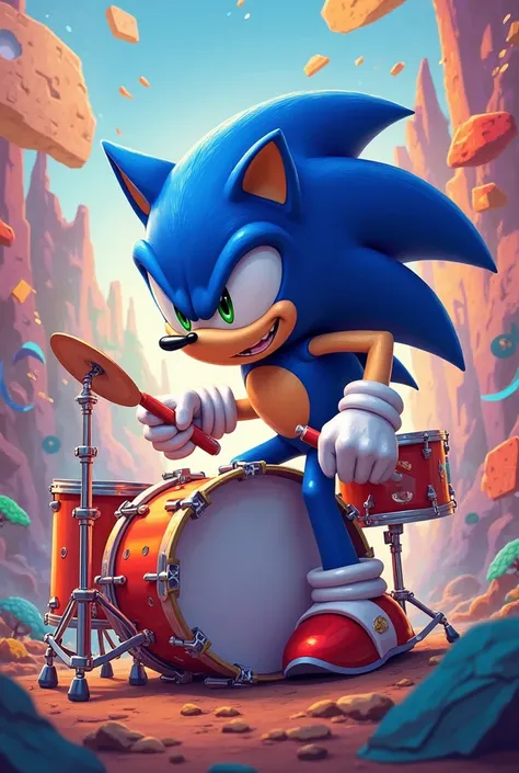 Sonic the Hedgehog playing drums 