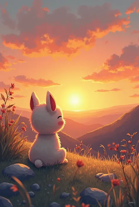 cute  drawn watching the sunset