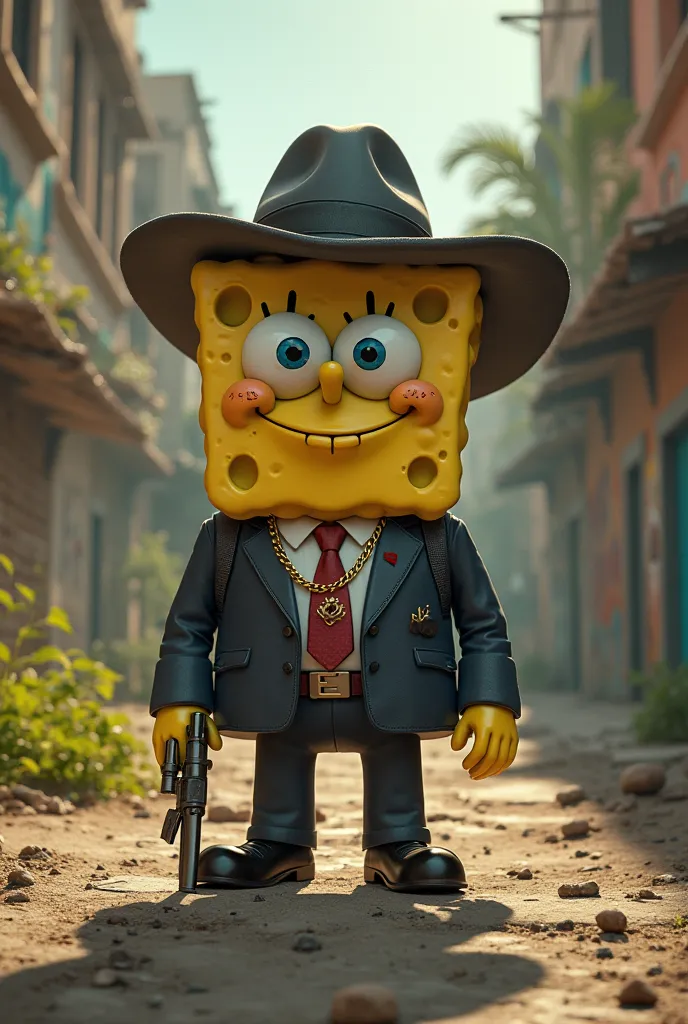 SpongeBob dressed as a gangster in a Mexican cartel