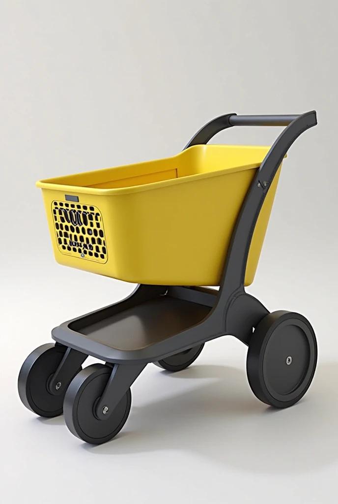 A shopping cart with wheels that does not take up much space, that is of a striking color and that is made of a resistant material, But let it not be a hard material