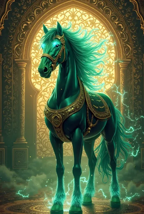 Islamic green and gold horse electric eyes
