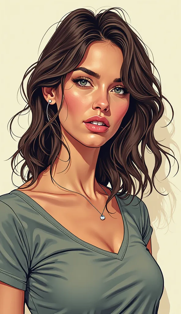 DISCREET image. with discreet casual clothes. image adult woman, american, comic book style. neutral face. IMAGES WITH VIBRANT COLORS. with light background. focus on face