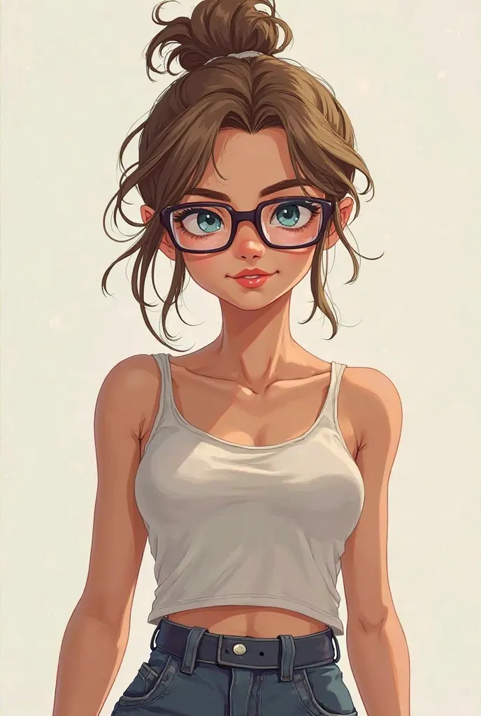 Draw a tomboy with light hair and light eyes and glasses 