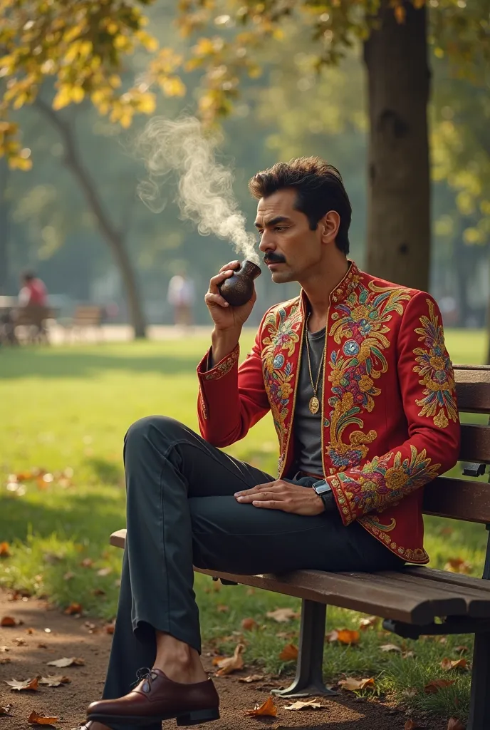 Freddie Mercury drinking mate in a park