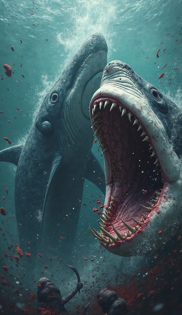 "Abyssal Titans: Sperm Whale vs Titanic White Shark – The Ultimate Clash" --v 6 --style raw --ar 9:16 --no anime, cartoon

Main Scene:

Giant Sperm Whale (22m, colossal presence, foreground): Massive jaws open at 130° (5m wide), gigantic conical teeth (50c...