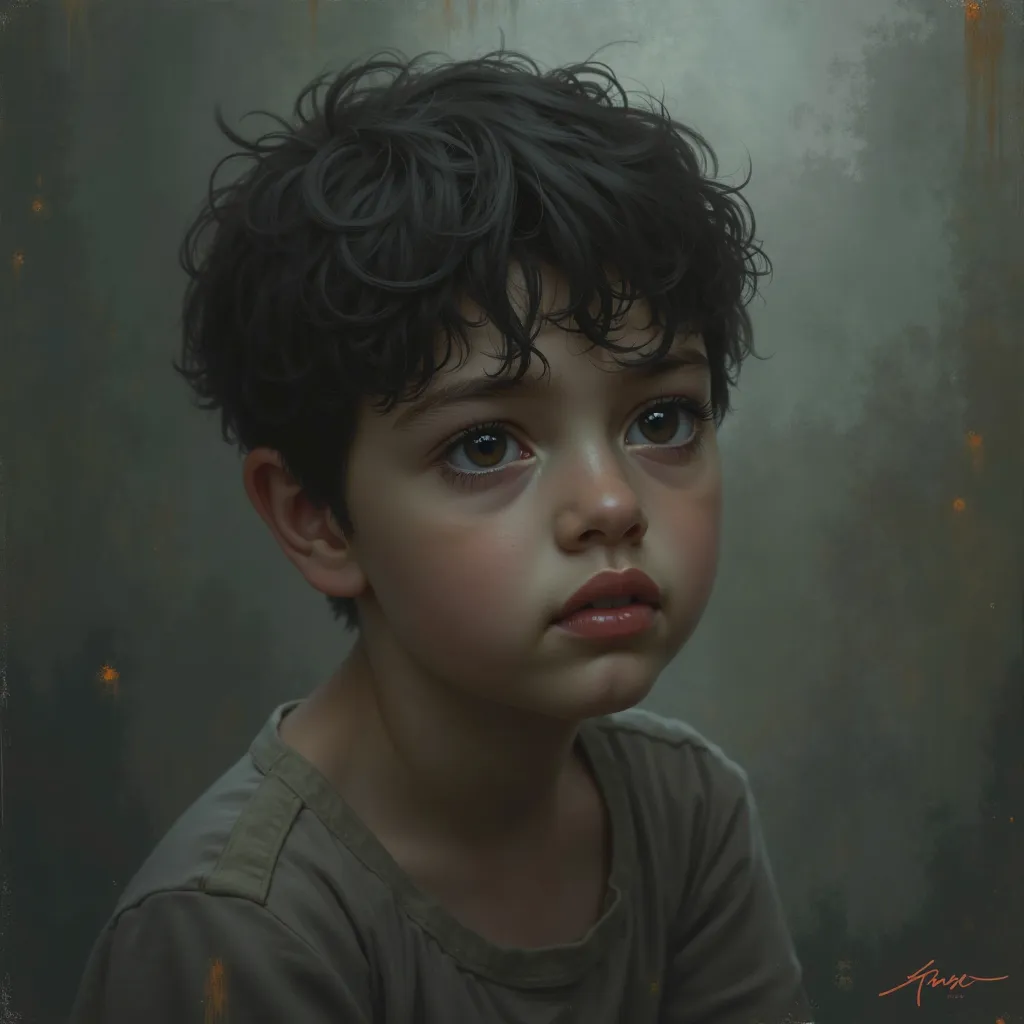 realistic Boy thinking and sad
