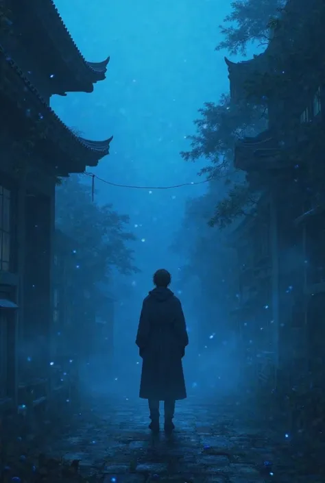 Blue with dark ambience about grief and mystery and Japan style cover art and detective and blue berries 