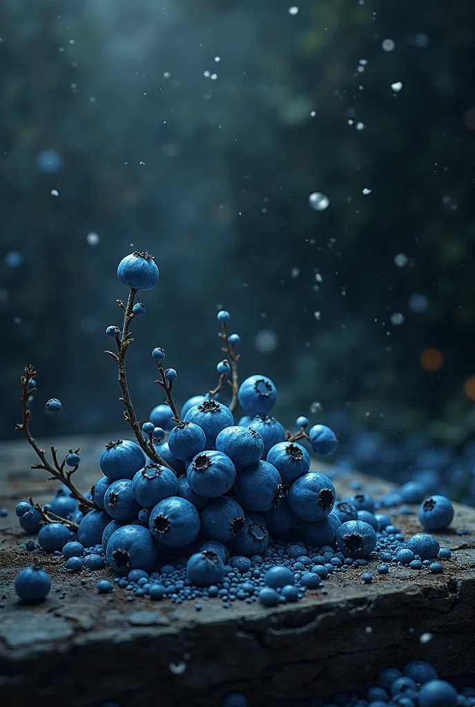 Blue with dark ambience about grief and mystery and Japan style cover art and detective and blue berries no character just blue berry complex gfx about grief