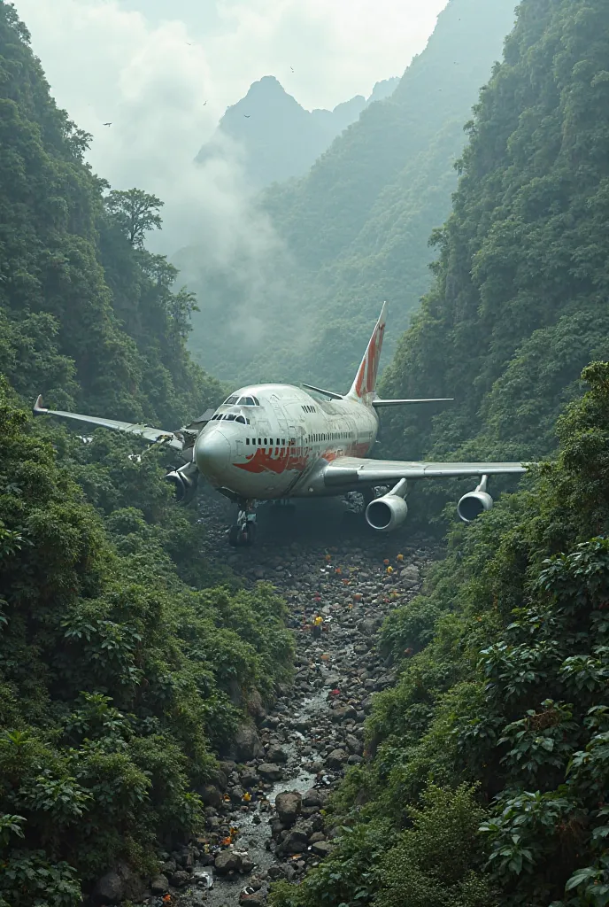 Boeing 747 Crashes Into jungle Mountain Realistic Photos 16:9