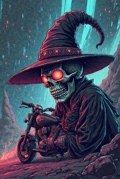 Vector skull wizard hat motorcycle engine