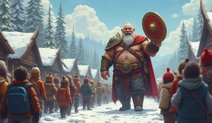 The villagers freeze for an instant, your eyes wide and surprised to see Braum himself in front of them. The big man laughs, a sound of happiness that seems to melt ice in the air, and with a simple movement of your hand, he raises his shield, making a jok...