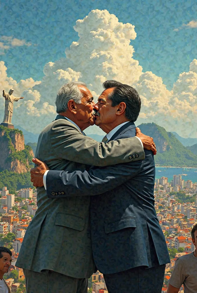 lula from Brazil and Bolsonaro from Brazil kissing each other