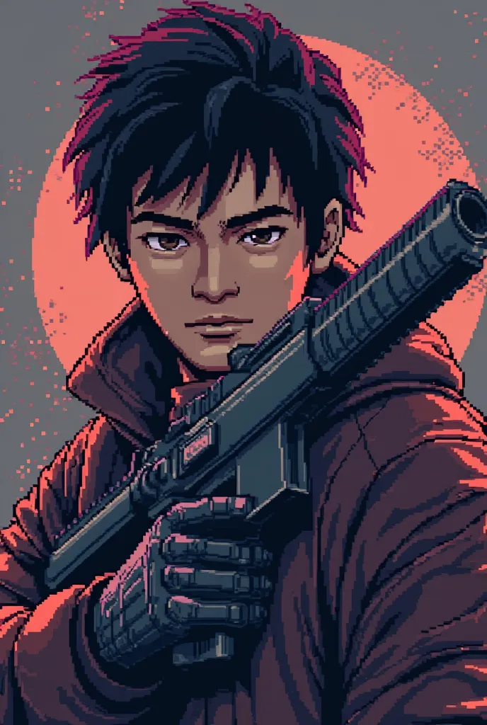 a close up of a pixel aRt of a man with a gun, pixel aRt inspiRed by Oka Yasutomo, deviantaRt contest winneR, pixel aRt, 2 d spRite, pixel aRt spRite, videogame spRite, full body spRite, spRite 2 d, pixel aRt style, high quality pixel aRt, pixel aRt animat...