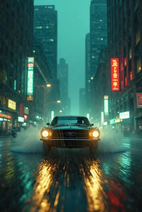 Car racing down the rainy avenue horror movie-style night style covers of Guns n Roses