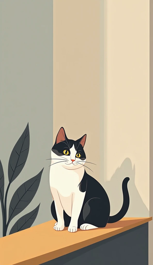 A 4K resolution, professionally designed flat vector art image, optimized for use as a phone wallpaper, featuring a prominent flat design small lovely cat as the element, set against a cold-colored background that evokes a sense of serenity, with clean lin...