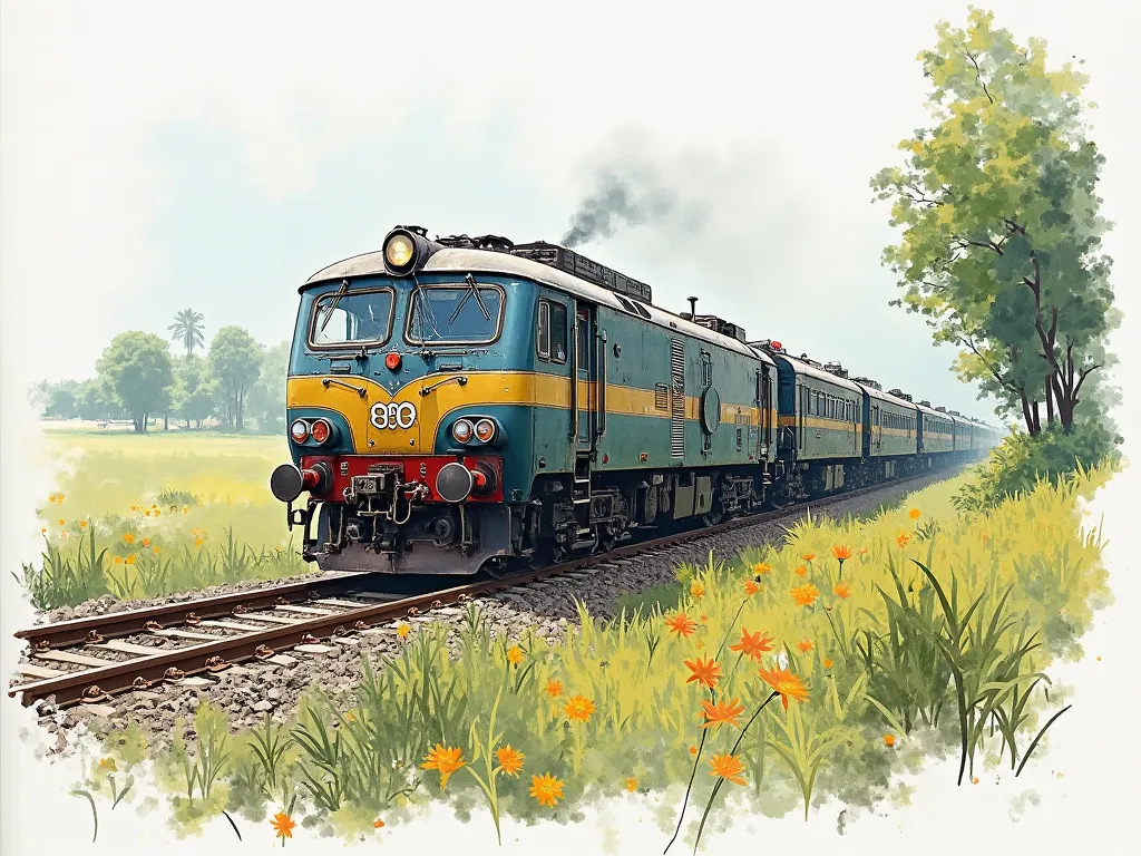 Bangladeshi Train in nature sketch drawing realistic 