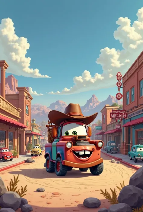 Cawboy landscape inspired by cars with a comic style in Radiator Springs
