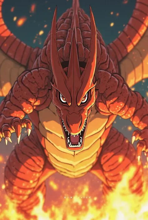 Charizard face from anime in fires flames looking on user