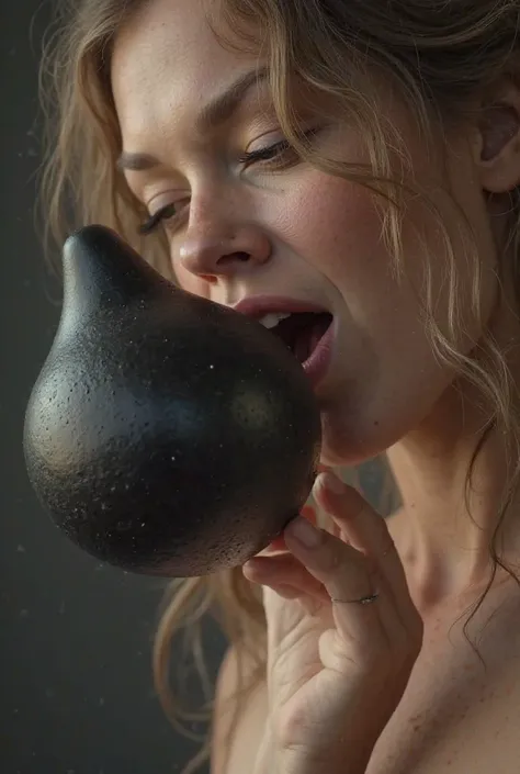 Generate an ultra realistic image of a white woman sucking a very large black penis 