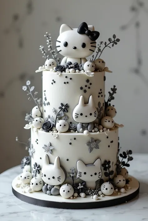 Make a black and white cake with sanrio characters